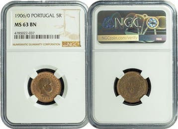 Portugal. Carlos I (1889-1908). 5 Reis Coin - Certified NGC, Postzegels en Munten