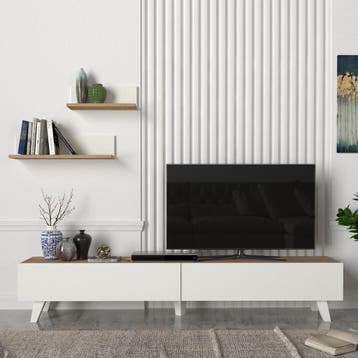 [en.casa] TV-meubel met plankenset Saarijärvi eiken en wit, Huis en Inrichting, Kasten | Dressoirs, Verzenden, Nieuw