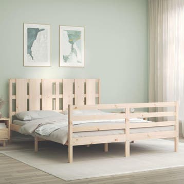 vidaXL Bedframe met hoofdbord massief hout 160x200 cm, Huis en Inrichting, Slaapkamer | Bedden, Bruin, Verzenden, 200 cm, 160 cm