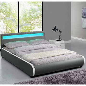 Gestoffeerd bed Sevilla - 140 x 200 cm - Donkergrijs - LED V, Verzenden, Nieuw