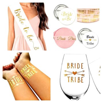 Bride to Be en Team Bride set met sjerp en buttons 16-delig, Verzenden, Nieuw, Versiering, Geboorte of Huwelijk