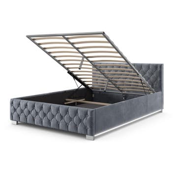 Gestoffeerd Bed Nizza - 140 x 200 cm - Grijs - LED Verlichti, Verzenden, Nieuw