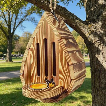 Houten Vlinderhuisje met Voederbakje & Ophangtouw - Decorati