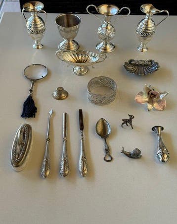 Greggio - sculptuur, • Lotto misto di 18 pezzi in argento