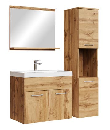 Badkamermeubel Set Montreal 60 x 35 cm Eiken Badmeubel, Verzenden, Nieuw, Wastafelkast
