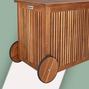 Kussenbox acaciahout 124x52x58cm met Wielen (Kussenboxen), Verzenden, Nieuw