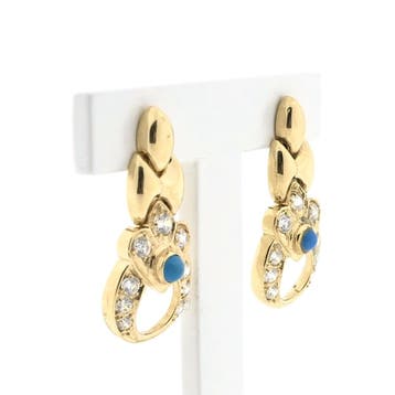 Gouden oorbellen met zirconia en turquoise, Gebruikt, Ophalen of Verzenden, Met edelsteen, Goud