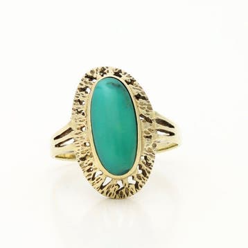 Ring - 14 karaat Geel goud - Calcedoon, Sieraden, Tassen en Uiterlijk, Ringen, Nieuw