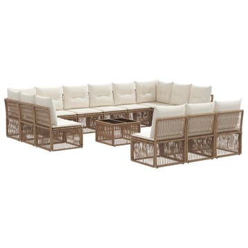 vidaXL Tuinbankenset 14 pcs Beige poly rattan, Verzenden, Nieuw, 4 zitplaatsen