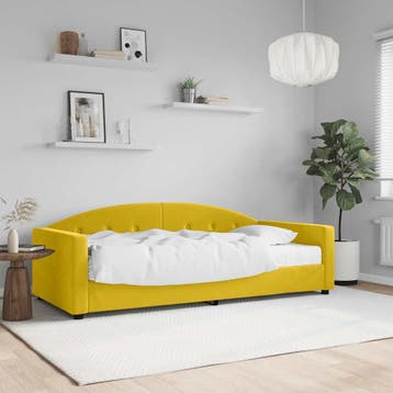 vidaXL Slaapbank met matras 90x200 cm fluweel geel, 90 cm, Eenpersoons, Verzenden, Nieuw