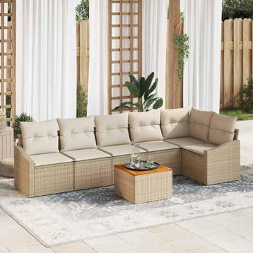 vidaXL Tuinbankenset 7 st Beige en Crème poly rattan, Verzenden, Nieuw, 7 zitplaatsen
