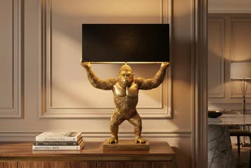 Tafellamp KING APE 65cm zwart goud - 48002, Ophalen of Verzenden, Nieuw