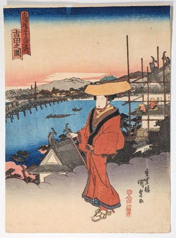 Kunisada • Uitzicht op Yoshida • Bijin Tkaid • Japanse