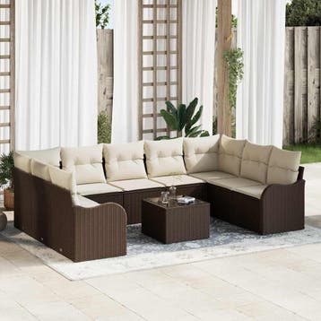 vidaXL Tuin Sofa Set 9 st Bruin poly rattan, Verzenden, Nieuw, Rotan, Meer dan 8 zitplaatsen