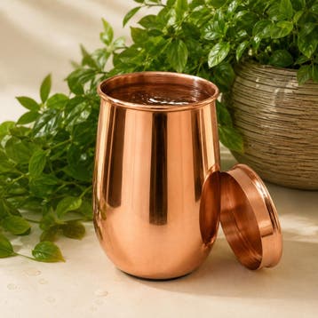 Puur koperen beker met deksel gepolijst – 470 ml (in luxe, Ophalen of Verzenden, Nieuw
