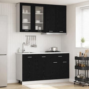 vidaXL Keukenblok LYON 4 st Zwart eiken Bewerkt hout, Huis en Inrichting, Verzenden, Nieuw, Zwart