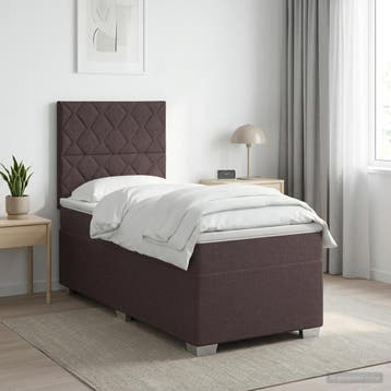 vidaXL Boxspringbed met matras Donkerbruin 100 x 200 cm Stof, Verzenden, Nieuw, Eenpersoons, Bruin