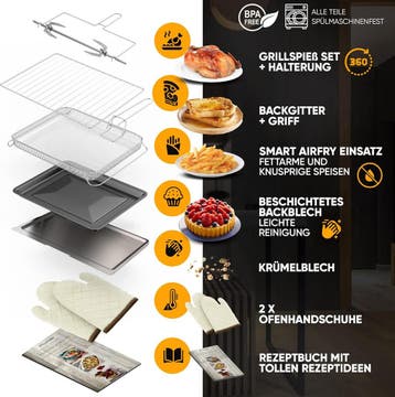 Vrijstaande oven - Hetelucht oven - 45 Liter - 2000W - Zwart, Verzenden, Zo goed als nieuw