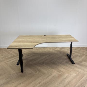 hoekbureau (links) 180x120 cm + kabeldoorvoer,  natuur eiken, Ophalen of Verzenden, Gebruikt