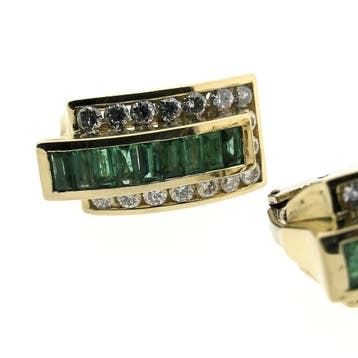 Gouden oorstekers met smaragd en diamanten; 1,92 ct., Sieraden, Tassen en Uiterlijk, Oorbellen, Gebruikt, Ophalen of Verzenden