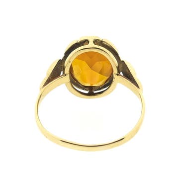 Gouden ring gezet met synthetische oranje edelsteen, Sieraden, Tassen en Uiterlijk, Ringen, Gebruikt, Oranje, Ophalen of Verzenden