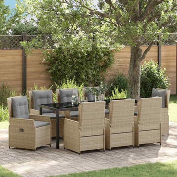 vidaXL Tuin eettafelset 9 st Beige en Licht Grijs poly, Tuin en Terras, Tuinsets en Loungesets, Verzenden, Nieuw, Rotan, Meer dan 8 zitplaatsen