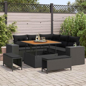 vidaXL Tuin Sofa Set 8 st Zwart poly rattan, Verzenden, Nieuw, 8 zitplaatsen