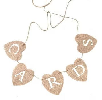 Jute vlaggenlijn Cards met witte letters, Hobby en Vrije tijd, Feestartikelen, Ophalen of Verzenden, Nieuw, Versiering, Geboorte of Huwelijk