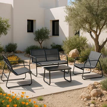 Tuinset 4-delig Palencia loungeset lichtgrijs en zwart, Verzenden, Nieuw
