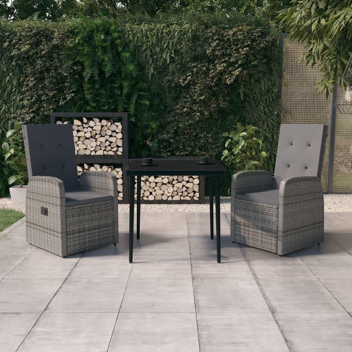 vidaXL 3-delige Tuinset met kussens grijs, Tuin en Terras, Tuinsets en Loungesets, Tuinset, Nieuw, 2 zitplaatsen, Rotan, Verzenden