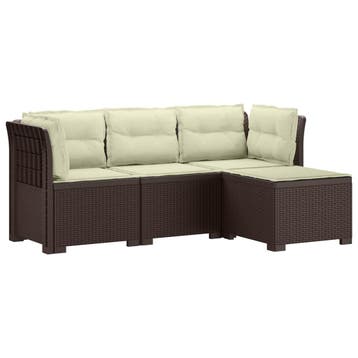 vidaXL 4-Persoons Tuinbank met Kussens Rieten Look PP Bruin, Verzenden, Nieuw
