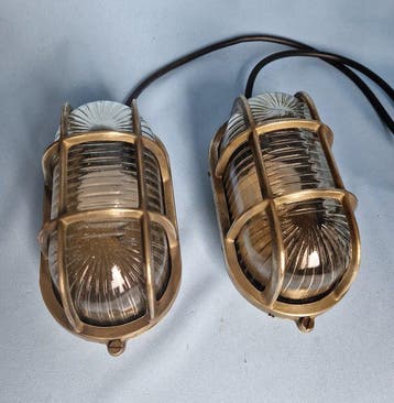 Ships lamp (2) - Wandlamp / plafondlamp - Messing, Glas