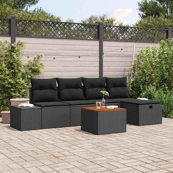 vidaXL Tuinbankenset 6 st Zwart poly rattan, Verzenden, Nieuw, 6 zitplaatsen