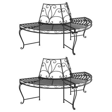vidaXL Boombanken 2 st halfrond Ø160 cm staal zwart, Tuin en Terras, Verzenden, Nieuw, Metaal