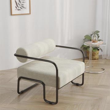 Moderne Corduroy Accent Chair met Zwart Metalen Frame - Stij, Verzenden, Nieuw