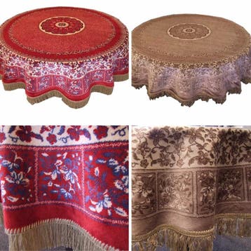 Tafelkleed Sirius 150 cm rond - rood of beige - velours, Ophalen of Verzenden, Nieuw, Rond, Binnen