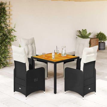 vidaXL 5-delige Bistroset met kussens poly rattan zwart, Verzenden, Nieuw, 4 zitplaatsen