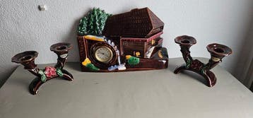 Klok en garnituur set (3) - Keramiek - 1950-1960 - Klokstel