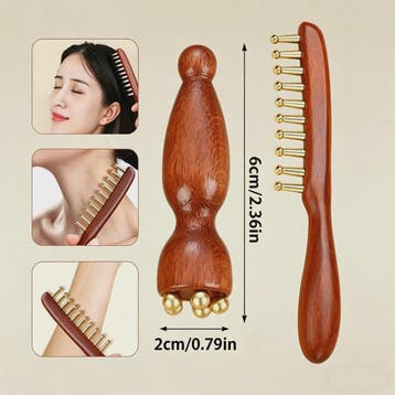 Houten Meridian Kam met Koperen Tanden & Massage Stick voor, Verzenden, Nieuw