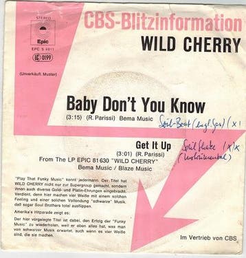 Single vinyl / 7 inch - Wild Cherry - Baby Dont You Know, Cd's en Dvd's, Verzenden, Zo goed als nieuw, 7 inch, Rock en Metal