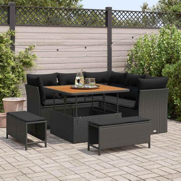 vidaXL Tuin Sofa Set 8 st 5-Aantal zitplaatsen Zwart poly, Verzenden, Nieuw, 8 zitplaatsen