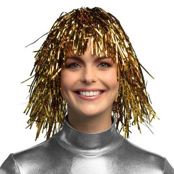 Pruik Metallic goud, Verzenden, Nieuw, Feestartikel