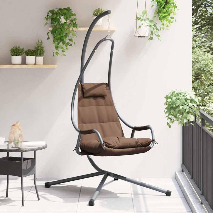 vidaXL Hangende ei-stoel Koffiebruin 94 x 107 x 196,5 cm, Tuin en Terras, Tuinbanken, Nieuw, Metaal, Verzenden