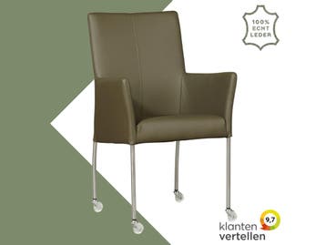 Leren eetkamerstoel Comfort met wieltjes en armleuning -, Huis en Inrichting, Stoelen, Overige kleuren, Nieuw, Leer, Ophalen of Verzenden
