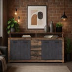 Dressoir 190 cm Breed oud eiken antraciet oud eiken antra..., Verzenden, 150 tot 200 cm, Nieuw, 25 tot 50 cm