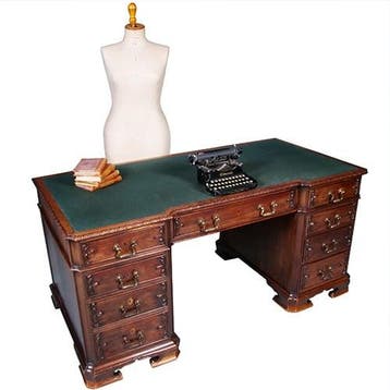Chique Engels bureau met een groen ingelegd schrijfblad en i, Antiek en Kunst, Ophalen of Verzenden