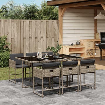 vidaXL 7-delige Tuinset met kussens poly rattan grijs, Verzenden, Nieuw, 6 zitplaatsen, Tuinset