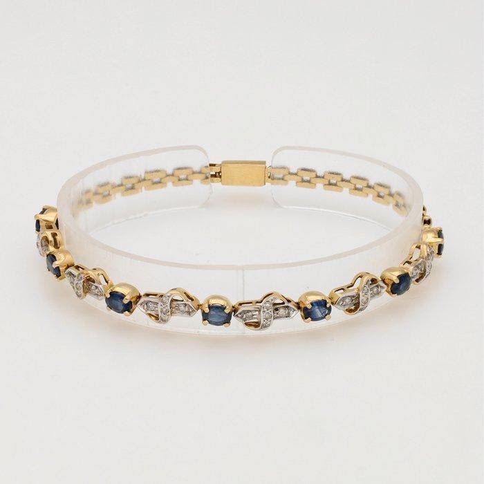 Armband - 14 karaat Geel goud Saffier - Diamant, Sieraden, Tassen en Uiterlijk, Armbanden