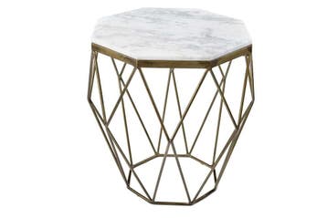 Design bijzettafel DIAMOND 50cm wit marmer messing metaal -, Ophalen of Verzenden, Nieuw