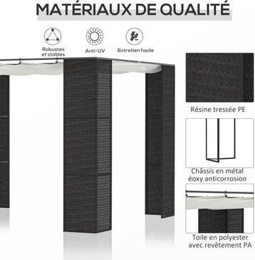 Pergola intrekbaar - Paviljoen - 3x3 m - Zwart/Crème - Outsu, Verzenden, Zo goed als nieuw